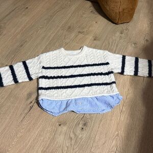 Zara White Cable Knit Sweater with Blue button up